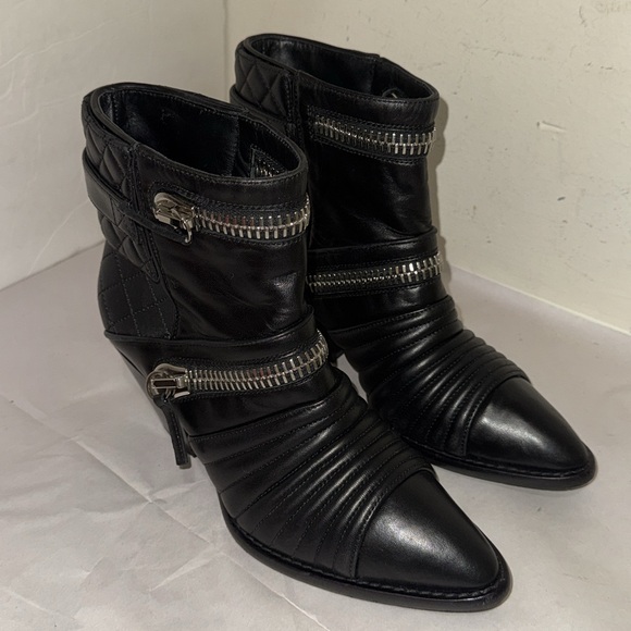 $1595❤️38.5/US8 Giuseppe Zanotti Leather Moto Biker Ankle Boots Quilted Black - Picture 7 of 11